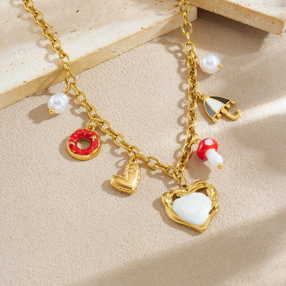Wholesale Women's Sweet And Cool Style Heart Shape Stainless Steel Electroplated Pendant Necklace With Oshaped Chain