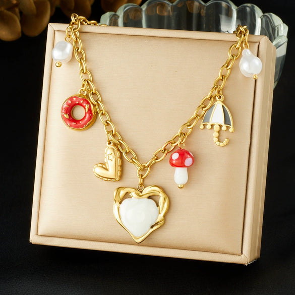 Wholesale Women's Sweet And Cool Style Heart Shape Stainless Steel Electroplated Pendant Necklace With Oshaped Chain