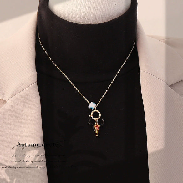 Wholesale Women's Sweet And Cool Style Real Gold Plated Bull Head Pendant Necklace