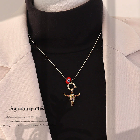 Wholesale Women's Sweet And Cool Style Real Gold Plated Bull Head Pendant Necklace