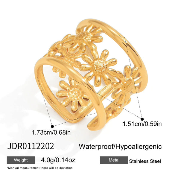 Wholesale Women's Sweet And Cool Style Stainless Steel Titanium Steel Electroplated Flower Curve Bracelet Ring Jewelry