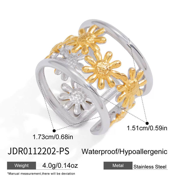 Wholesale Women's Sweet And Cool Style Stainless Steel Titanium Steel Electroplated Flower Curve Bracelet Ring Jewelry
