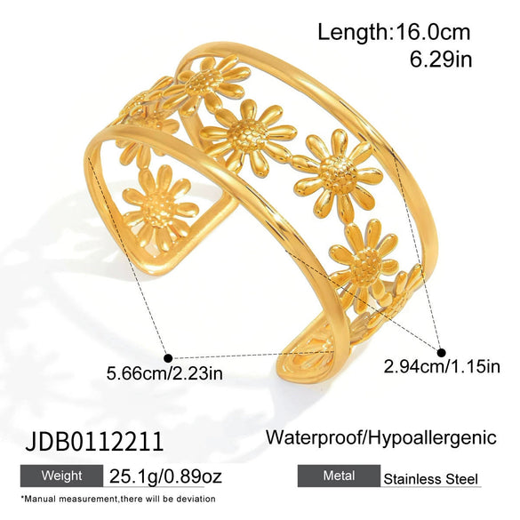 Wholesale Women's Sweet And Cool Style Stainless Steel Titanium Steel Electroplated Flower Curve Bracelet Ring Jewelry