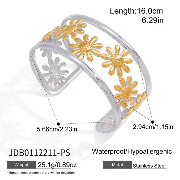 Wholesale Women's Sweet And Cool Style Stainless Steel Titanium Steel Electroplated Flower Curve Bracelet Ring Jewelry