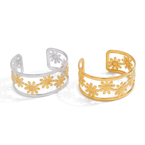 Wholesale Women's Sweet And Cool Style Stainless Steel Titanium Steel Electroplated Flower Curve Bracelet Ring Jewelry