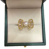 Wholesale Women's Sweet And Cute Bowknot Zircon Freshwater Pearl Ring Copper With 18K Real Gold Electroplated