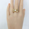 Wholesale Women's Sweet And Cute Bowknot Zircon Freshwater Pearl Ring Copper With 18K Real Gold Electroplated
