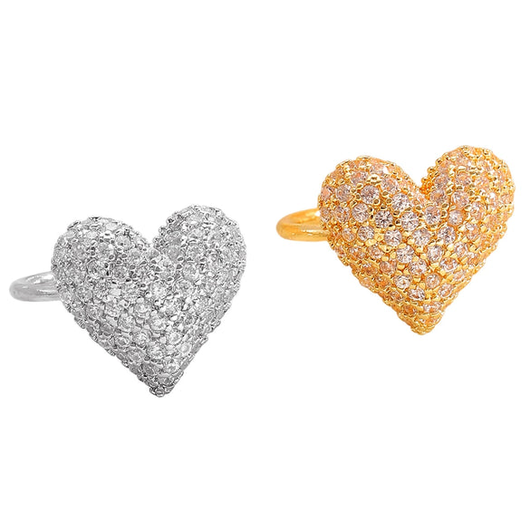 Wholesale Women's Sweet And Elegant Copper Electroplated Heartshaped Nonpierced Ear Cuffs With Diamonds