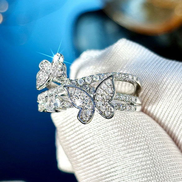 Wholesale Women's Sweet Animal Butterfly Multilayer Design Copper Zirconia Ring