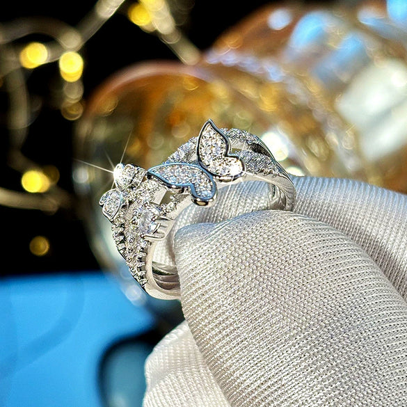 Wholesale Women's Sweet Animal Butterfly Multilayer Design Copper Zirconia Ring