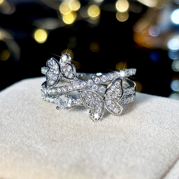 Wholesale Women's Sweet Animal Butterfly Multilayer Design Copper Zirconia Ring