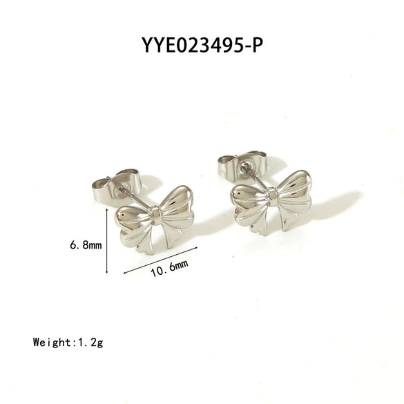 Wholesale Women's Sweet Bow Design Earrings Jewelry In Stainless Steel With Vacuum Real Gold Electroplating In Pvd Furnace