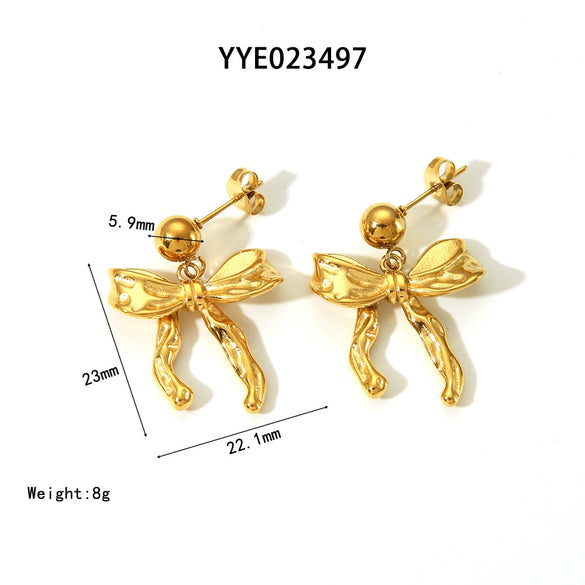 Wholesale Women's Sweet Bow Design Earrings Jewelry In Stainless Steel With Vacuum Real Gold Electroplating In Pvd Furnace