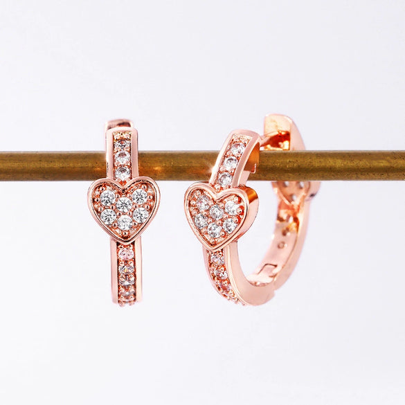 Wholesale Women's Sweet Cool Style Heart Shaped Copper Earrings Inlaid With Zircon