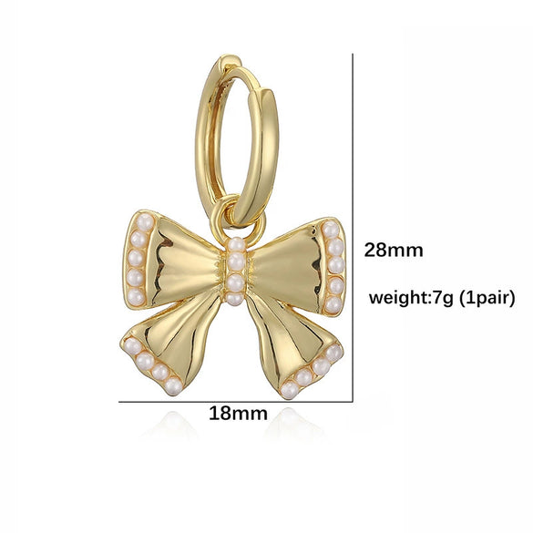 Wholesale Women's Sweet Copper Inlaid Pearl Animal Zodiac Bow Earrings