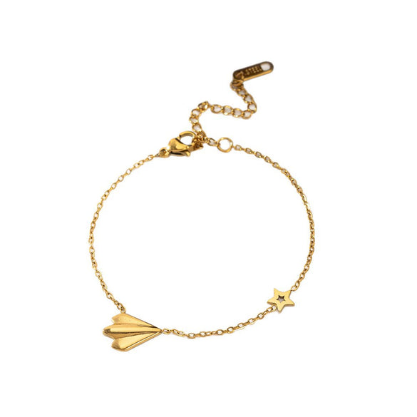 Wholesale Women's Sweet Fairy Star Paper Plane Titanium Steel Electroplated Necklace And Bracelet Jewelry Set
