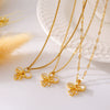 Wholesale Women's Sweet Fairy Style Copper And Titanium Steel Pendant Clavicle Chain With Water Shell Double Bow And Geometric Pattern 18K Real Gold Plated