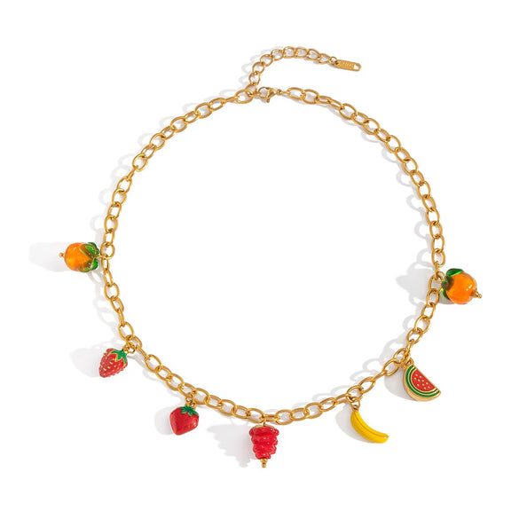 Wholesale Women's Sweet Fashion Titanium Steel Necklace With Fruit Pendant And 18K Gold Pvd Vacuum Real Gold Electroplated Clavicle Chain Colorpreserving Jewelry