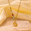 Wholesale Women's Sweet Fashionable Nonfading Electroplated Titanium Steel Necklace With Heart And Flower Patterns