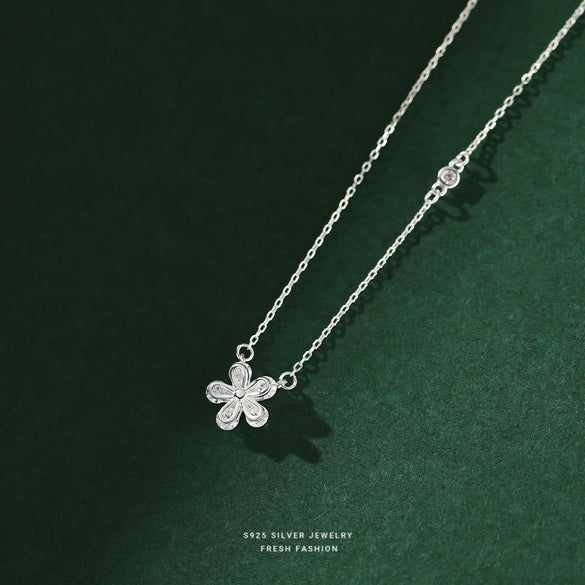 Wholesale Women's Sweet Flower Zircon Sterling Silver Cross Chain Necklace