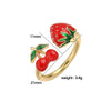Wholesale Women's Sweet Fruit Style Copper Drop Cherry And Strawberry Open Adjustable Ring With Dripping Oil Design