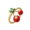 Wholesale Women's Sweet Fruit Style Copper Drop Cherry And Strawberry Open Adjustable Ring With Dripping Oil Design
