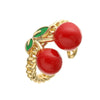 Wholesale Women's Sweet Fruit Style Copper Drop Cherry And Strawberry Open Adjustable Ring With Dripping Oil Design