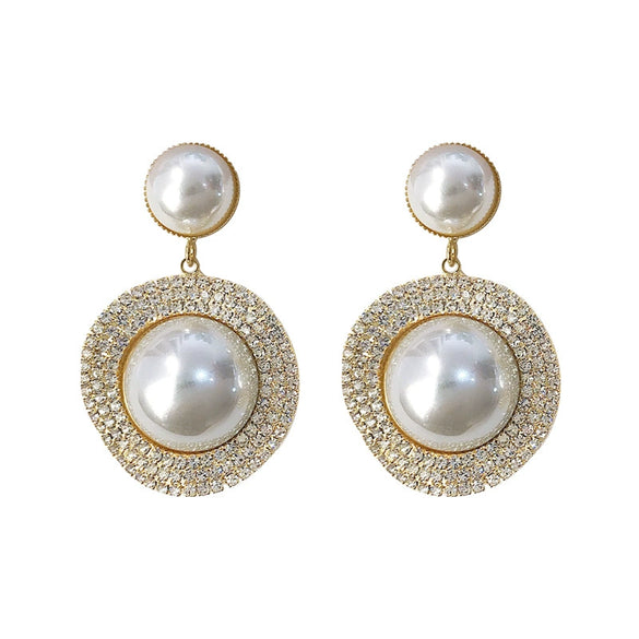 Wholesale Women's Sweet Geometric Copper And 925 Silver Earrings Set With Pearls