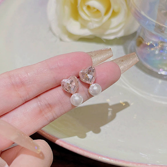 Wholesale Women's Sweet Geometric Copper And 925 Silver Earrings Set With Pearls