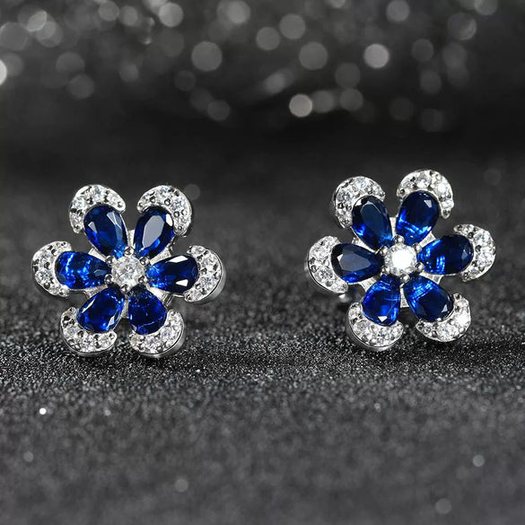 Wholesale Women's Sweet Geometric Flower Earrings 925 Sterling Silver With Zirconium Sapphire Electroplated