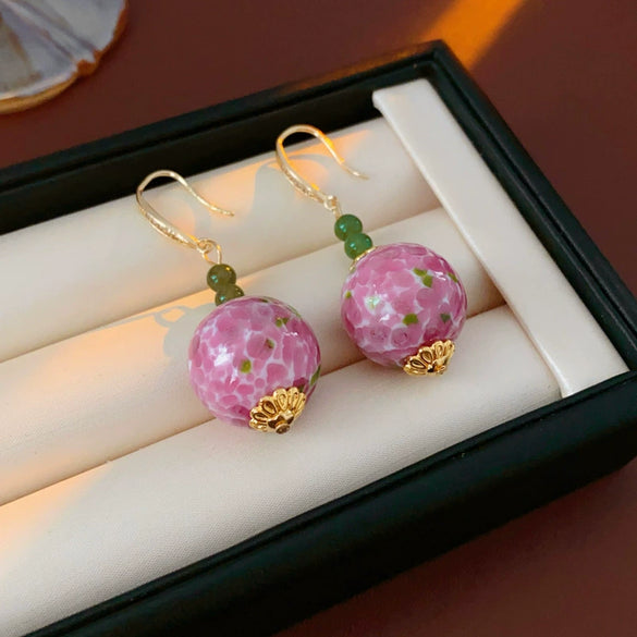 Wholesale Women's Sweet Geometric Glass Bead Earrings With Zirconia Design