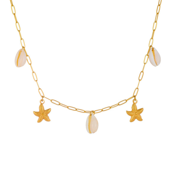 Wholesale Women's Sweet Geometric Titanium Steel Dolphin Pendant Beach Necklace With Pearl Electroplated