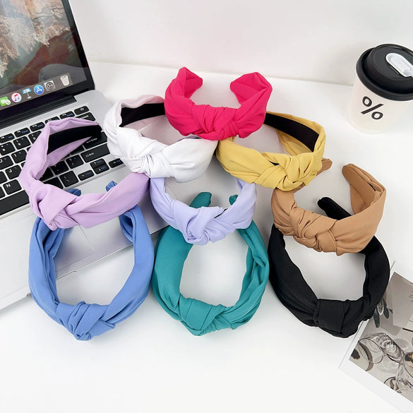 Wholesale Women's Sweet Handmade Cloth Widebrimmed Knotted Solid Color Cross Hair Band Hair Accessories