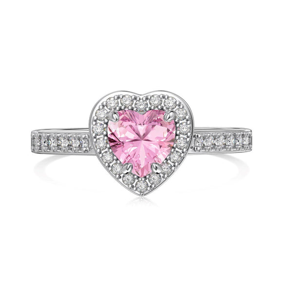 Wholesale Women's Sweet Pink Love Geometric Zircon S925 Sterling Silver Ring With Heart Shape Design And Electroplating