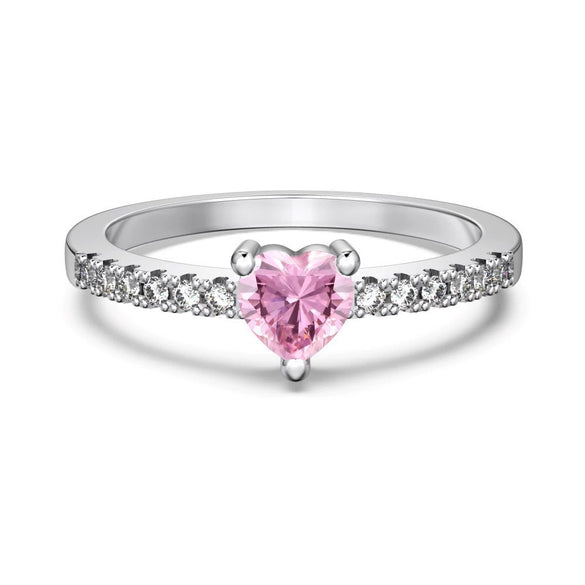 Wholesale Women's Sweet Pink Love Geometric Zircon S925 Sterling Silver Ring With Heart Shape Design And Electroplating