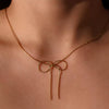 Wholesale Women's Sweet Retro Titanium Steel Bow Necklace With Gold Chain And Electroplating