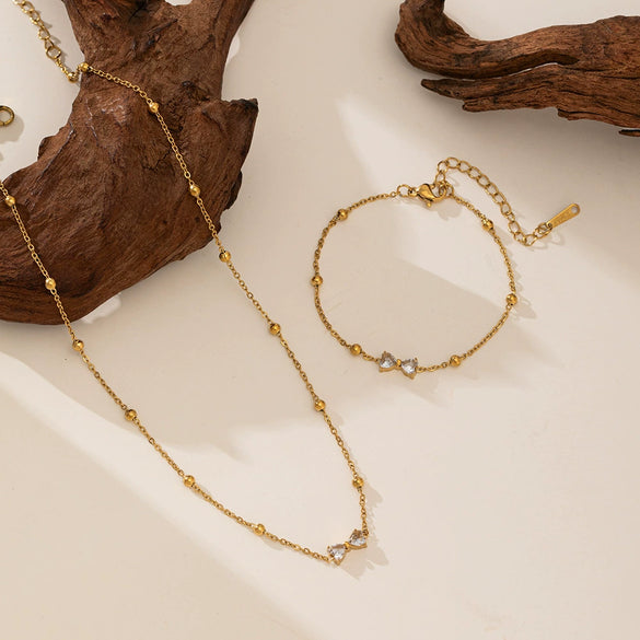 Wholesale Women's Sweet Style Butterfly Dragonfly Insect Pattern Titanium Steel Electroplated Bow Zircon Bracelet And Jewelry Set