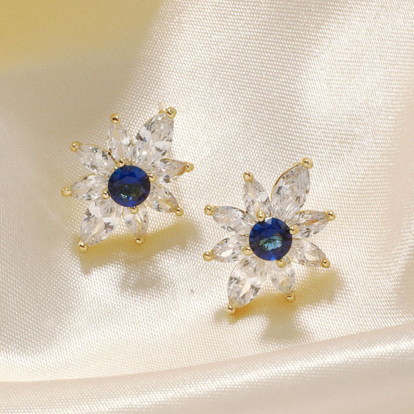 Wholesale Women's Sweet Style Copper And Glass Ear Jewelry With Colorful Zircon And Sunflower Pattern Inlaid With Diamonds And Electroplating Treatment