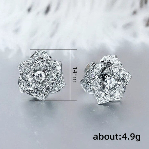 Wholesale Women's Sweet Style Flower Zircon Earrings Copper Material