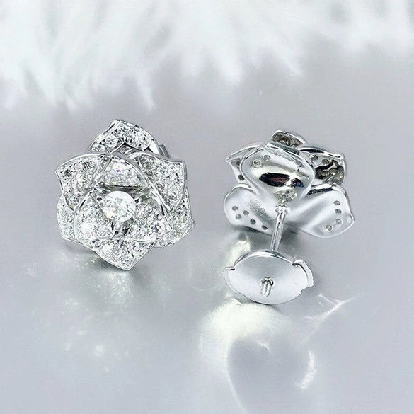 Wholesale Women's Sweet Style Flower Zircon Earrings Copper Material