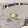 Wholesale Women's Sweet Style Freshwater Pearl Ring Copper 18K Gold Electroplated Microinlaid Zircon Fishbone Flat Round And Bun Round