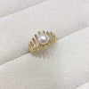 Wholesale Women's Sweet Style Freshwater Pearl Ring Copper 18K Gold Electroplated Microinlaid Zircon Fishbone Flat Round And Bun Round