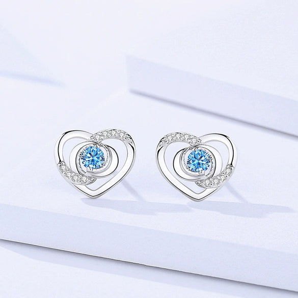 Wholesale Women's Sweet Style Heart Shape Inlaid Zircon Sterling Silver Stud Earrings
