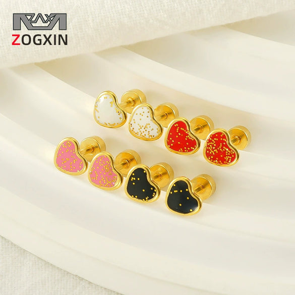 Wholesale Women's Sweet Style Titanium Steel Heart Shaped Dripping Oil Earrings