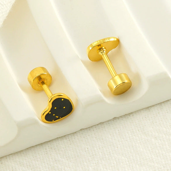 Wholesale Women's Sweet Style Titanium Steel Heart Shaped Dripping Oil Earrings