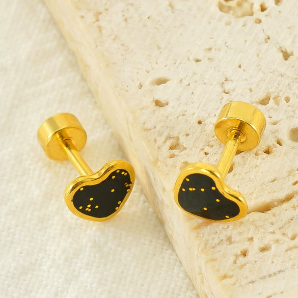 Wholesale Women's Sweet Style Titanium Steel Heart Shaped Dripping Oil Earrings
