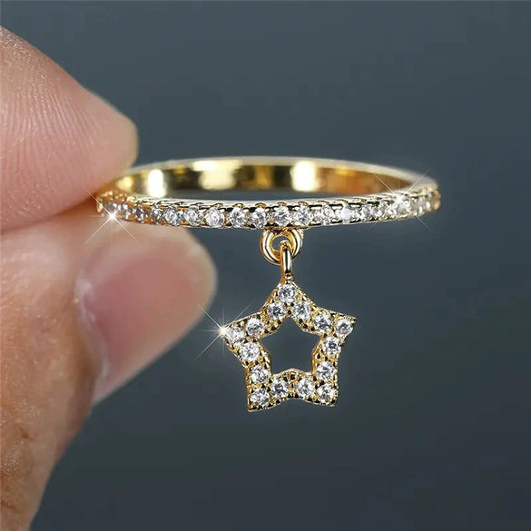 Wholesale Women's Sweet Stylish Copper Star Heartshaped Zircon Jewelry Pendant Ring