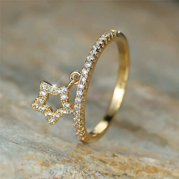 Wholesale Women's Sweet Stylish Copper Star Heartshaped Zircon Jewelry Pendant Ring