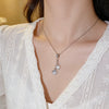 Wholesale Women's Tassel Double Fourleaf Clover Pendant Necklace In Titanium Steel And Copper Inlaid With Zircon Featuring Flower Pattern
