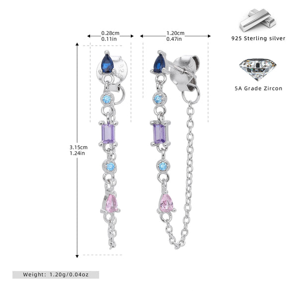 Wholesale Women's Tassel Earrings 925 Sterling Silver Geometric Colorful Zircon